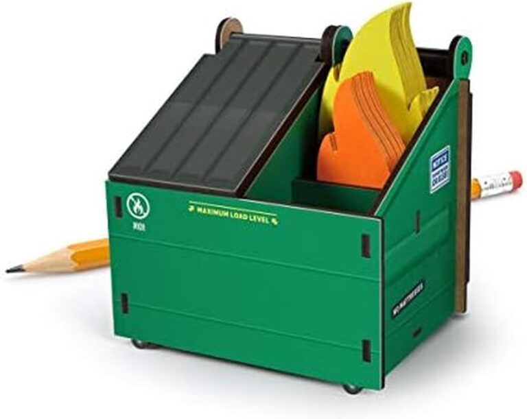 Genuine Fred Desk Dumpster Pencil Holder with 100+ Flame Note Cards, Funny 3-Compartment Organizer for Office Supplies, Desk Caddy for Work or Home